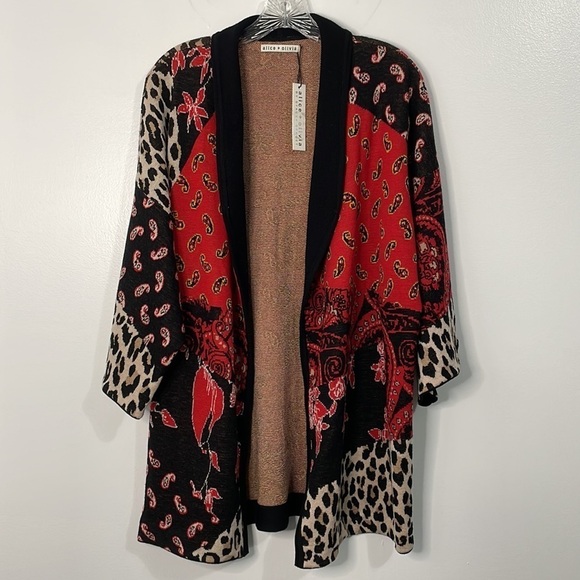 Alice + Olivia Hester Patchwork Wool Cardigan Jacket Size XS S - Picture 2 of 8